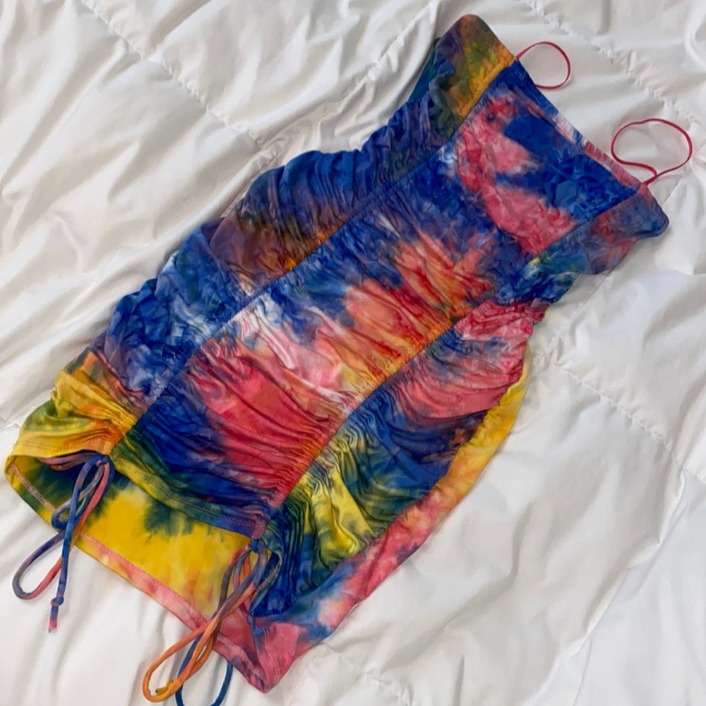Tie dye marble ruched dress